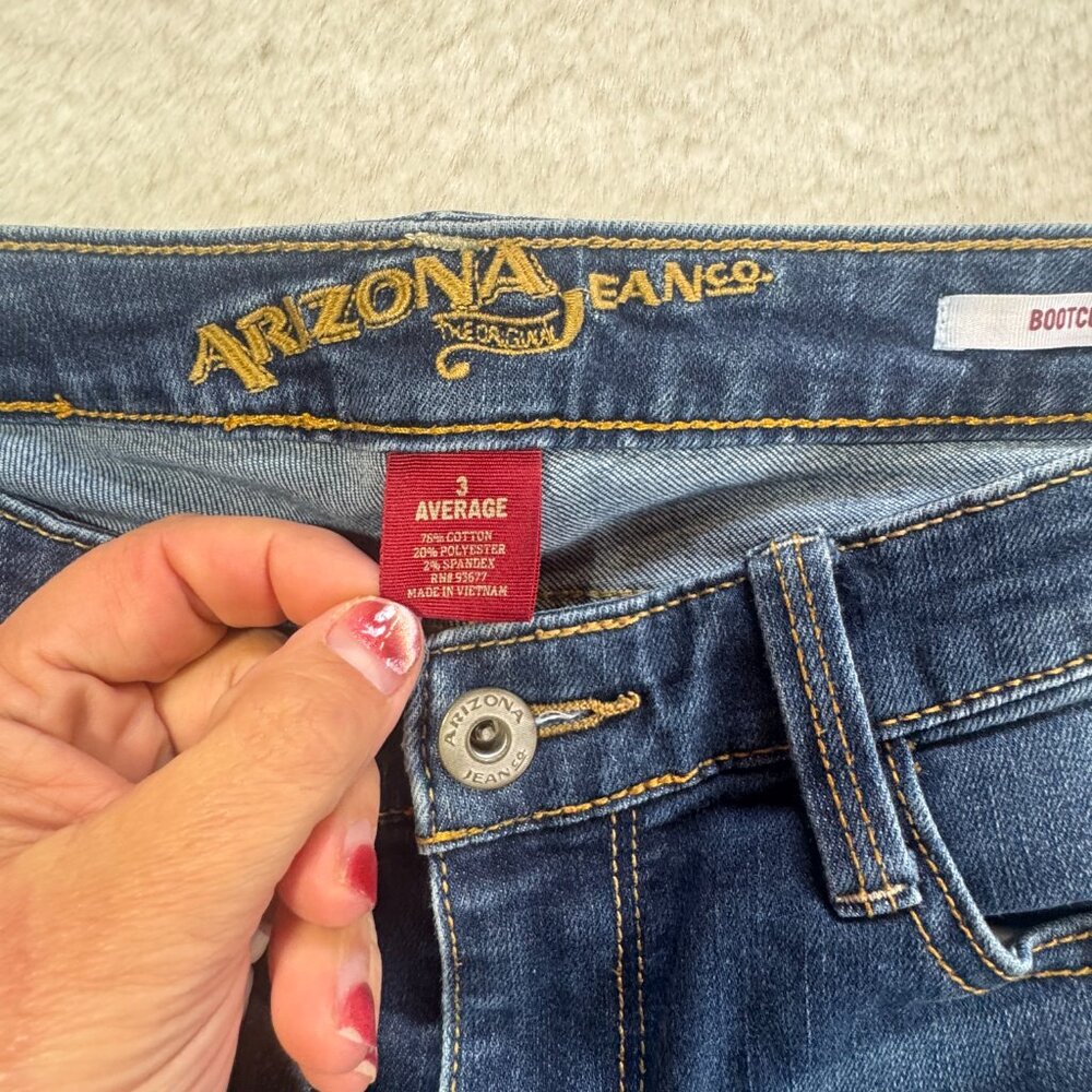 Arizona Bootcut Jeans Womens 3 Dark Wash 28x28.5 Mid Rise - Picture 6 of 10